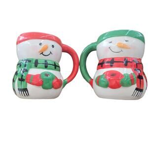 Vintage Christmas Coffee Cup Set of Two Red and Green Snowman Cups by Bay Island